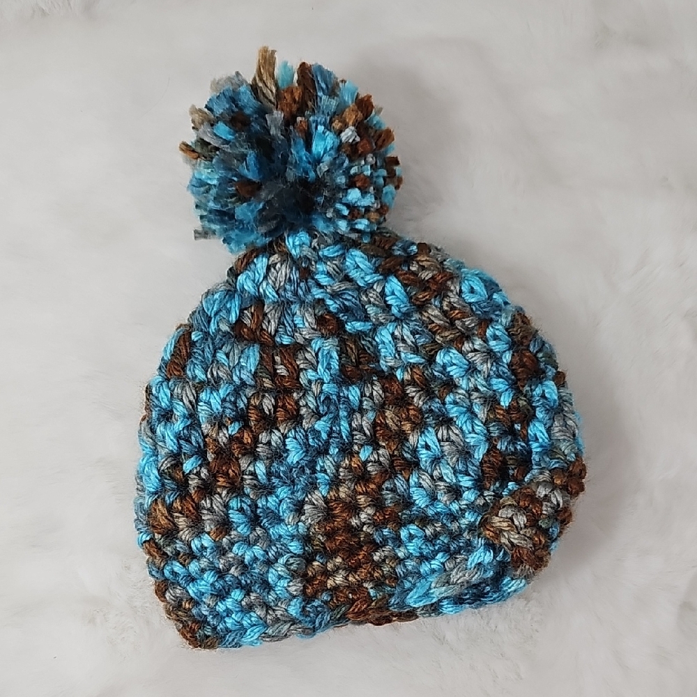 Handmade Hospital Newborn Crochet Hat Blue and Brown